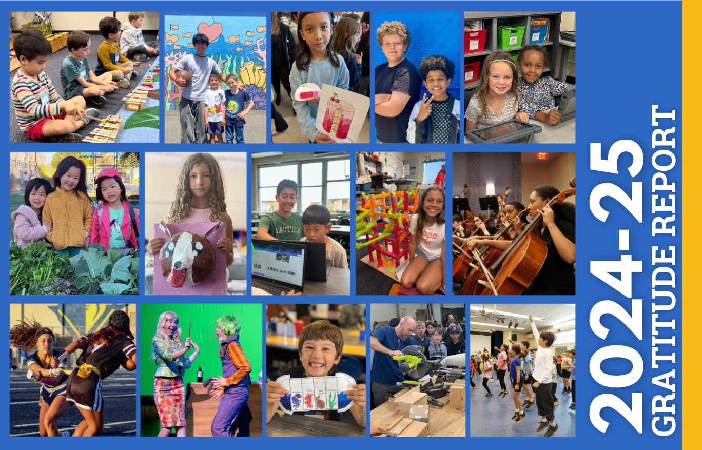 A collage of children playing instruments in a library.